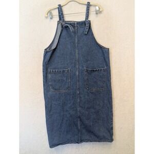 MONKI Women's Size‎ S Blue Denim Pinafore Midi Dress